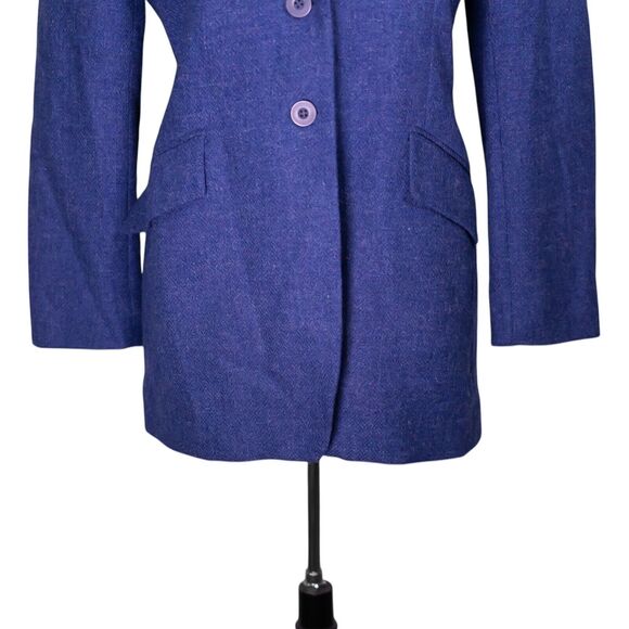 Vintage Jones New York Women's Blazer Purple Tweed Wool Velvet Collar Jacket 12 - Picture 7 of 10